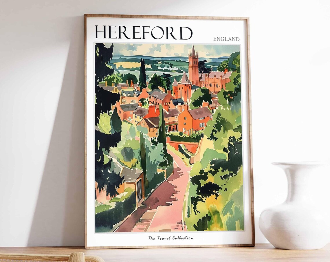 Hereford Poster England Travel Print British Decor United Kingdom Travel Poster City Print Hereford Gift Hereford Travel Poster