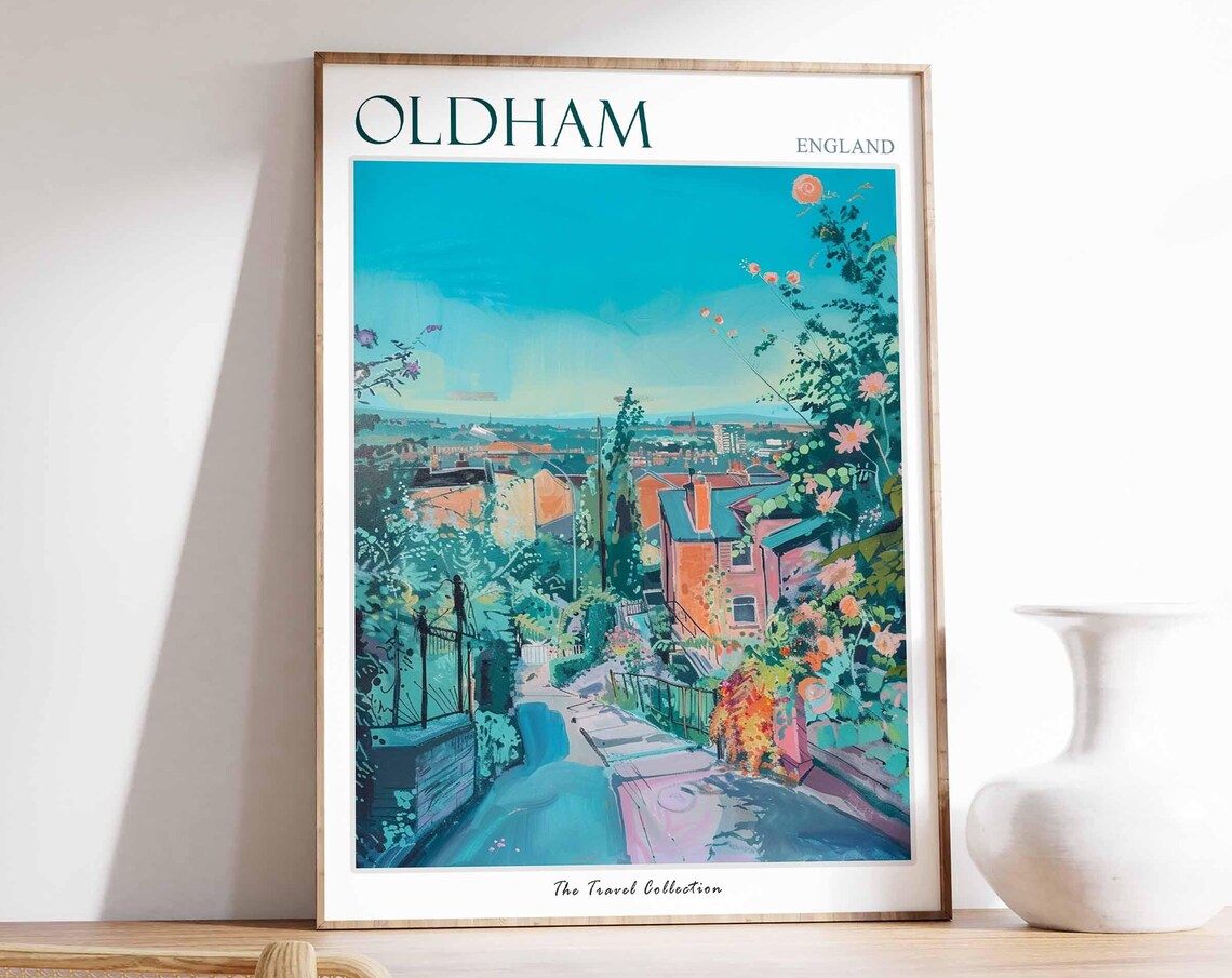 Oldham England Flower Hillside Town View Travel Collection Poster