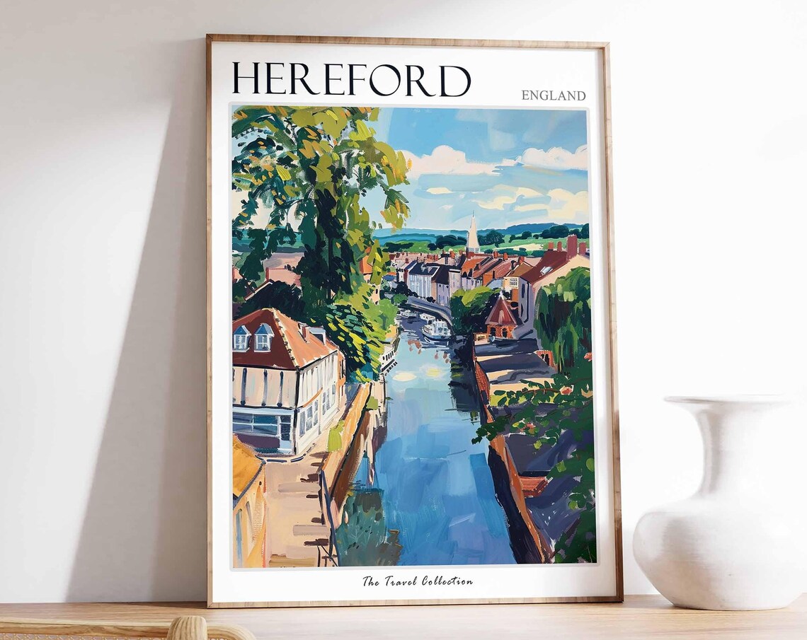 Hereford Poster England Travel Print British Decor United Kingdom Travel Poster City Print Hereford Gift Hereford Travel Poster