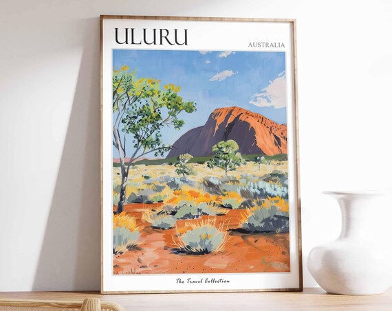 Uluru Australia Painted Red Rock Outback Scene Travel Poster