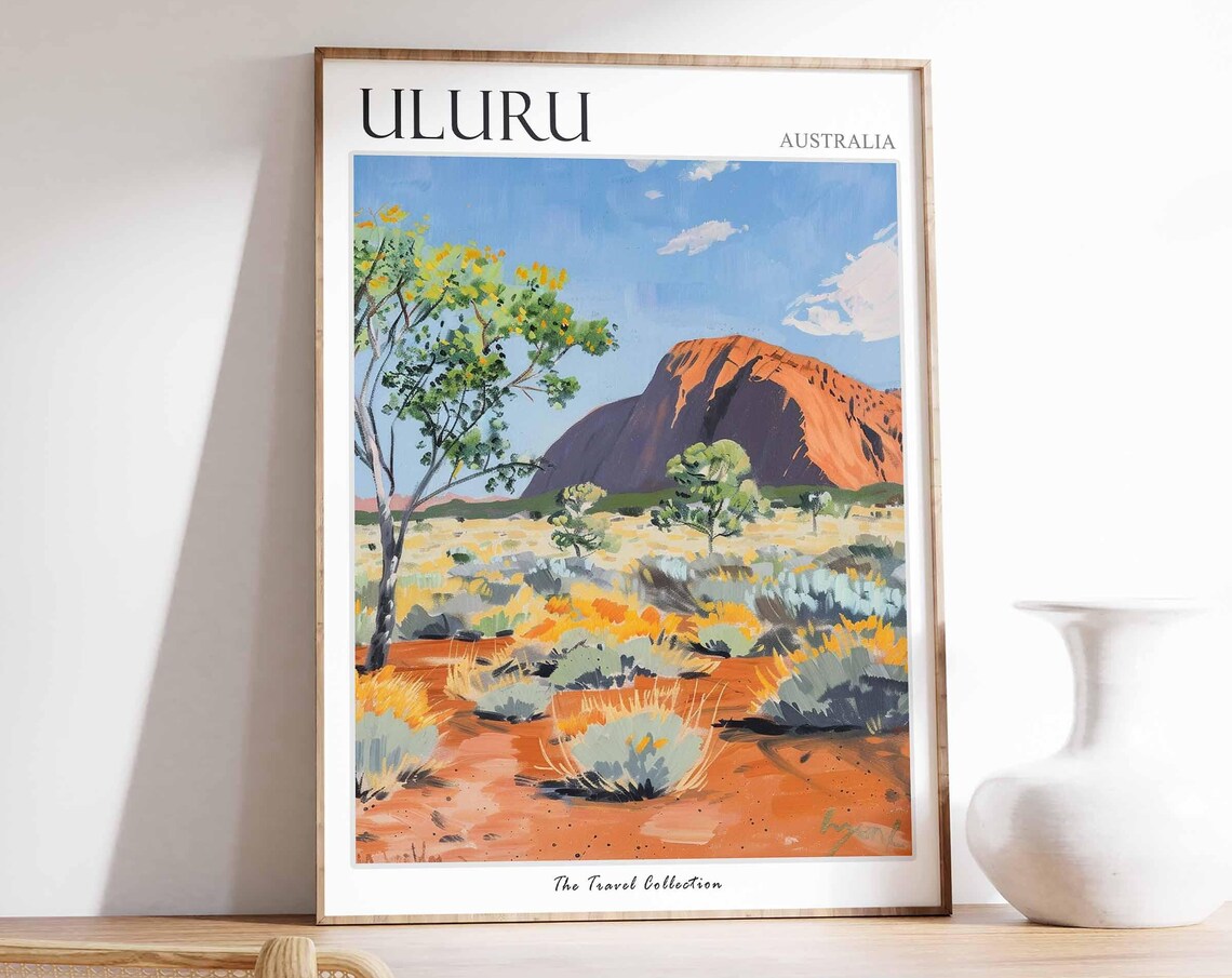 Uluru Australia Painted Red Rock Outback Scene Travel Poster