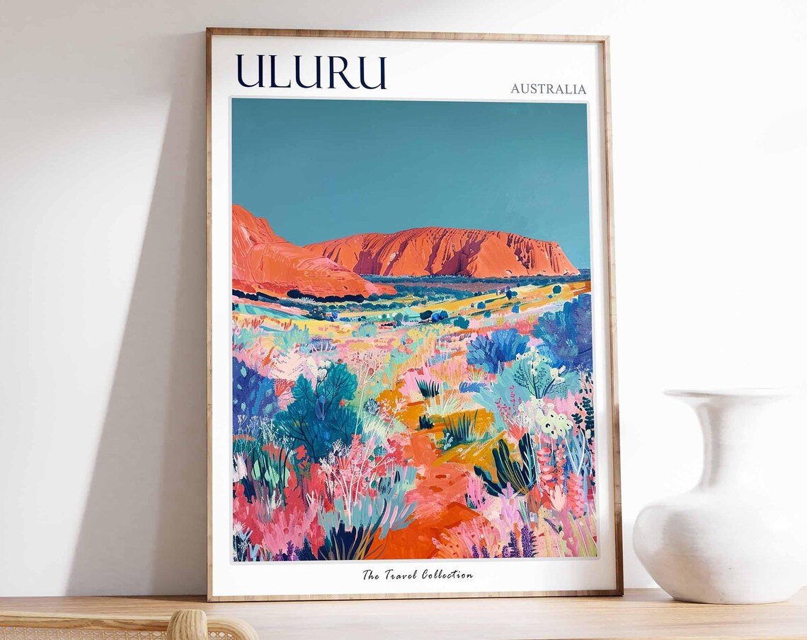 Uluru Australia Red Rock Colorful Desert Wildflowers Painted Poster