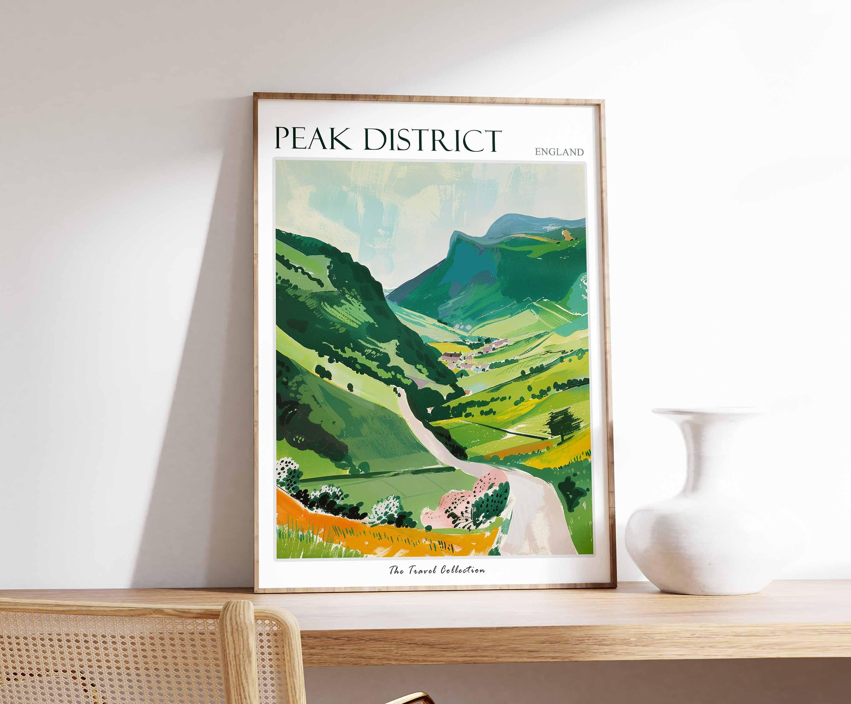 Peak District Green Valley Winding Road Scenic Travel Poster