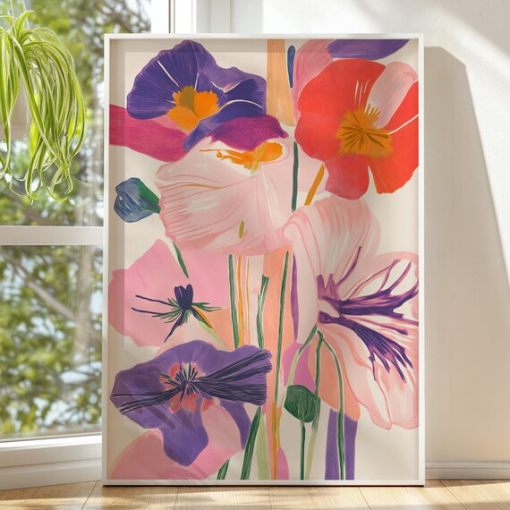 Abstract Poppy Wall Art Floral Print Colorful Modern Botanical Poster