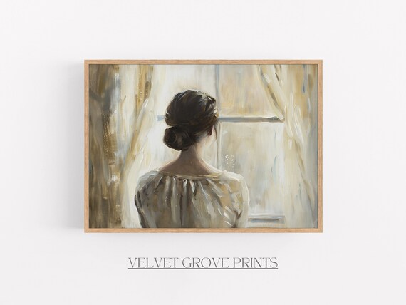 Woman At Window Oil Painting Art Print Elegant Vintage Style