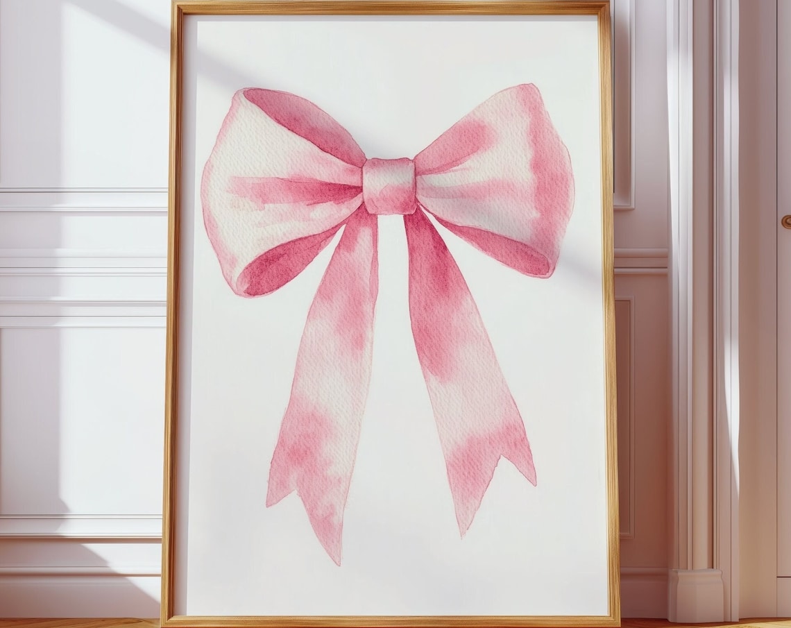 Blush Pink Watercolor Ribbon Bow Minimalist Balletcore Art Poster