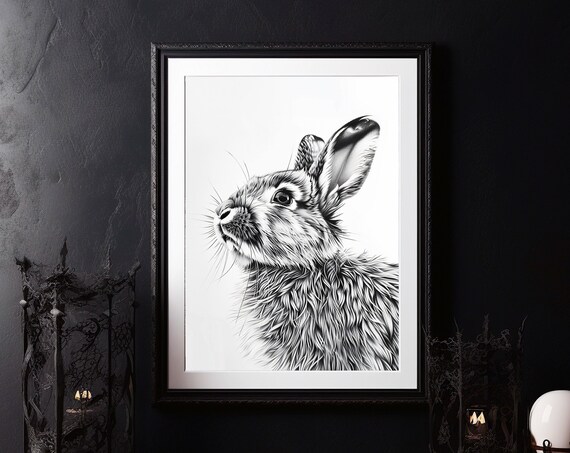 Rabbit Poster Bunny Print Minimalist Sketch Style Instant Wild Animals