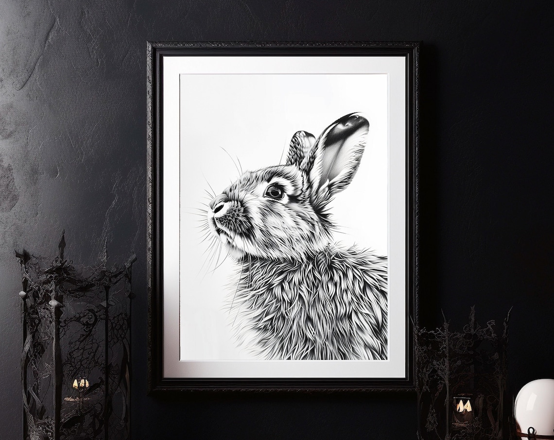 Hare Portrait Black And White Pencil Sketch Animal Artwork Poster