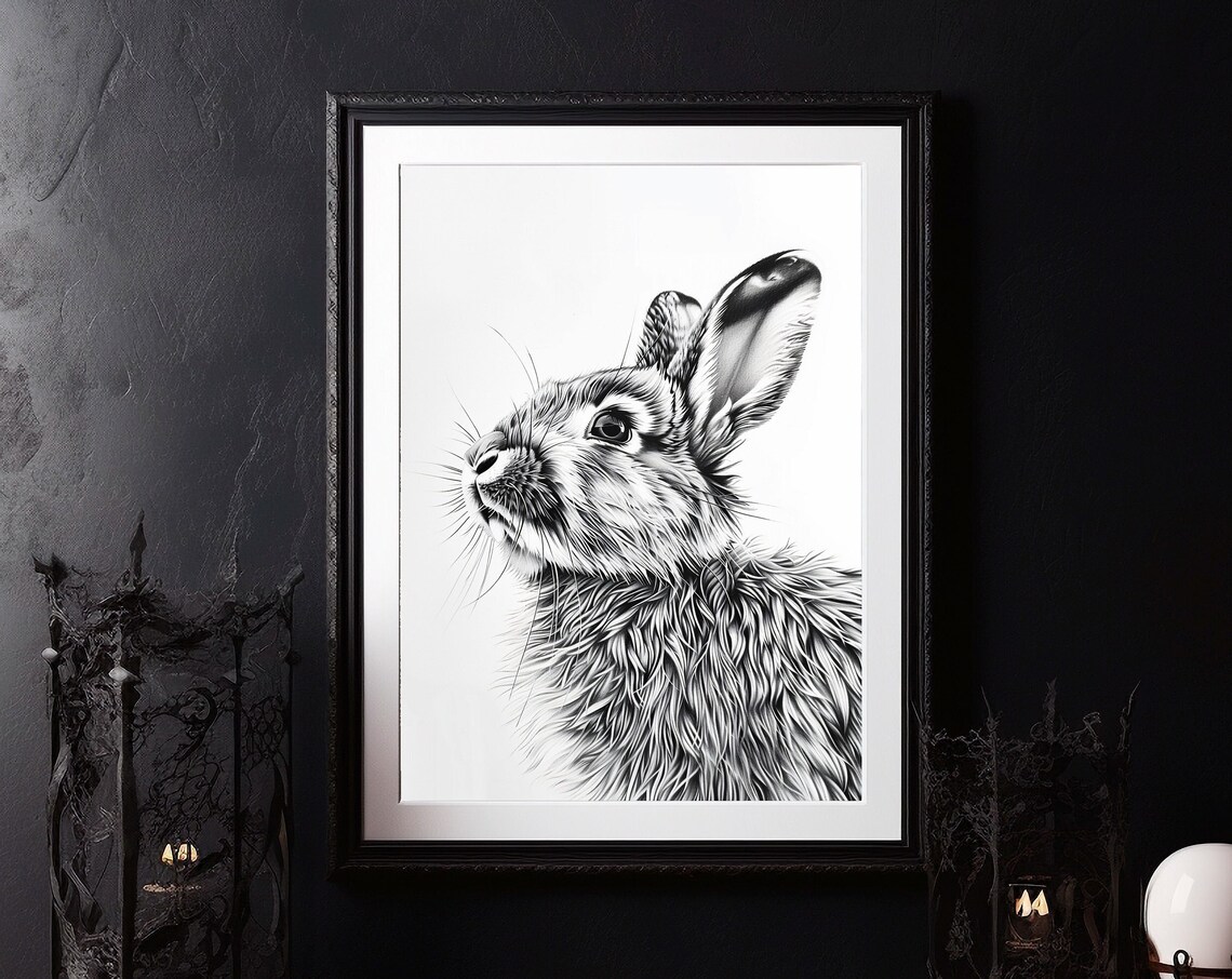 Rabbit Poster Bunny Print Minimalist Sketch Style Instant Wild Animals
