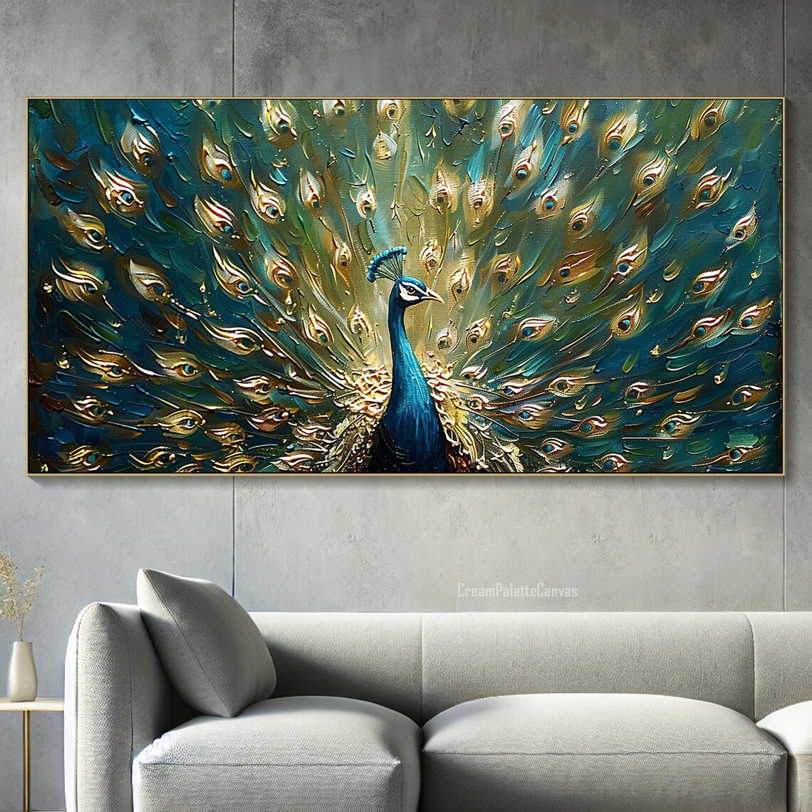 Peacock Oil Painting, Luxurious Feather Wall Art - Image 3