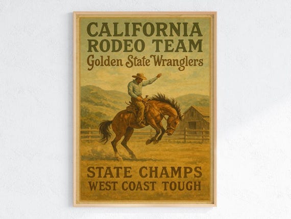 Vintage Rodeo Poster Golden State Wranglers Cowboy Art Or Physical Print Options