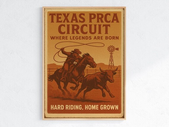 Texas PRCA Circuit Where Legends Are Born Rodeo Cowboy Vintage Poster