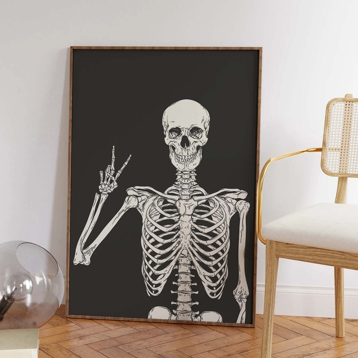 Skeleton Print Art Cute Black Halloween Wall Decor Trendy Halloween Wall Art Spooky Season Poster - Image 5