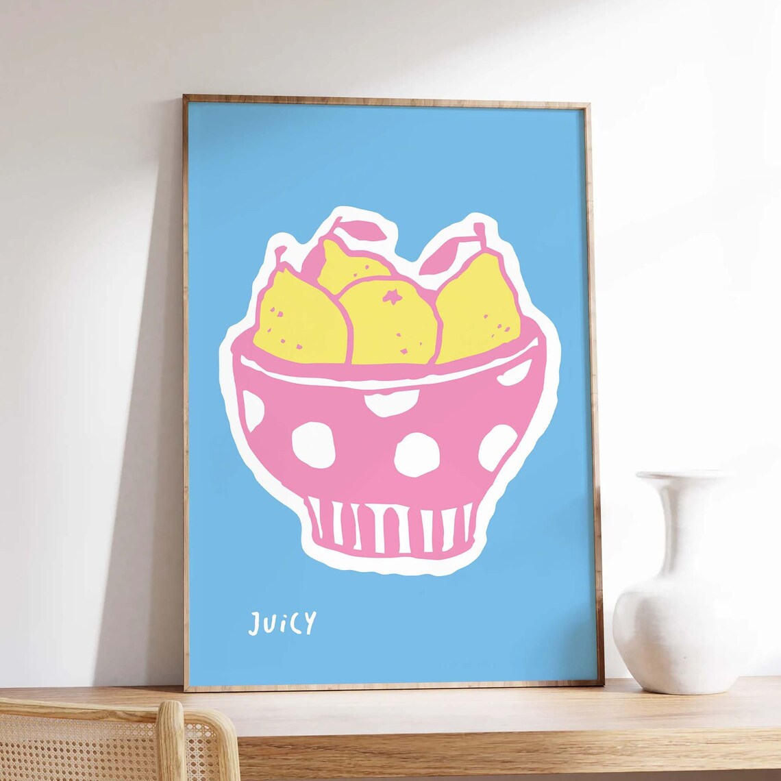 Fruit Bowl Art Print, Blue Kitchen Decor - Image 3