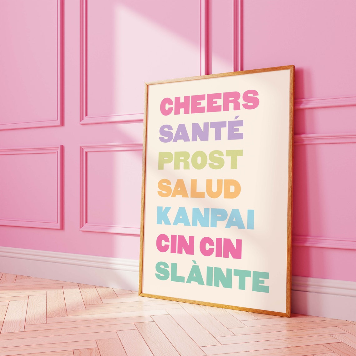 Cheers In Seven Languages Colorful Bar Cart Typography Wall Poster - Image 3