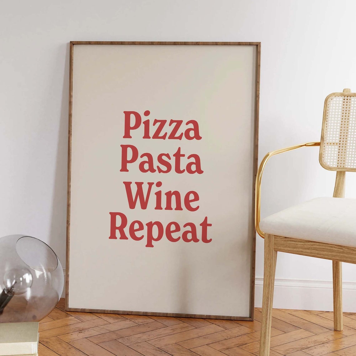Pizza Pasta Wine Repeat Print Art Aesthetic Kitchen Decor Cute Cooking Wall Art Trendy Food Wall Art