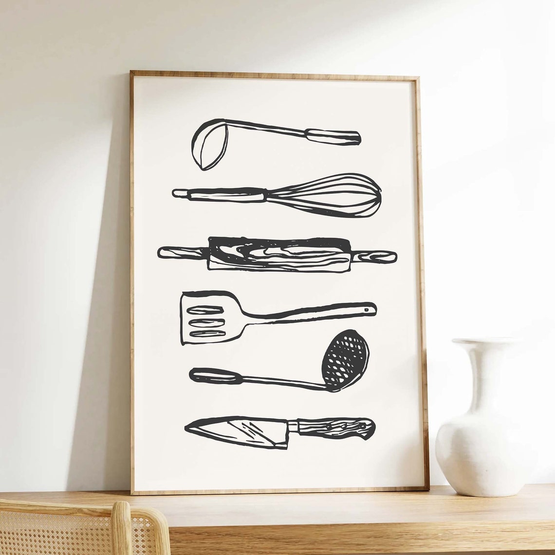 Kitchen Utensils Print Art Black Kitchen Decor Neutral Foodie Art Poster Cute Trendy Wall Art Gift For Cook - Image 2
