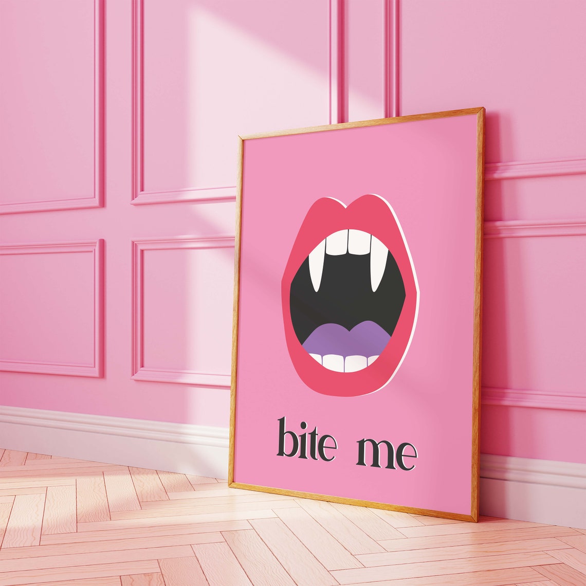 Bite Me Print Art Cute Pink Halloween Wall Decor Funny Vampire Art Print Trendy Halloween Wall Art - Image 4