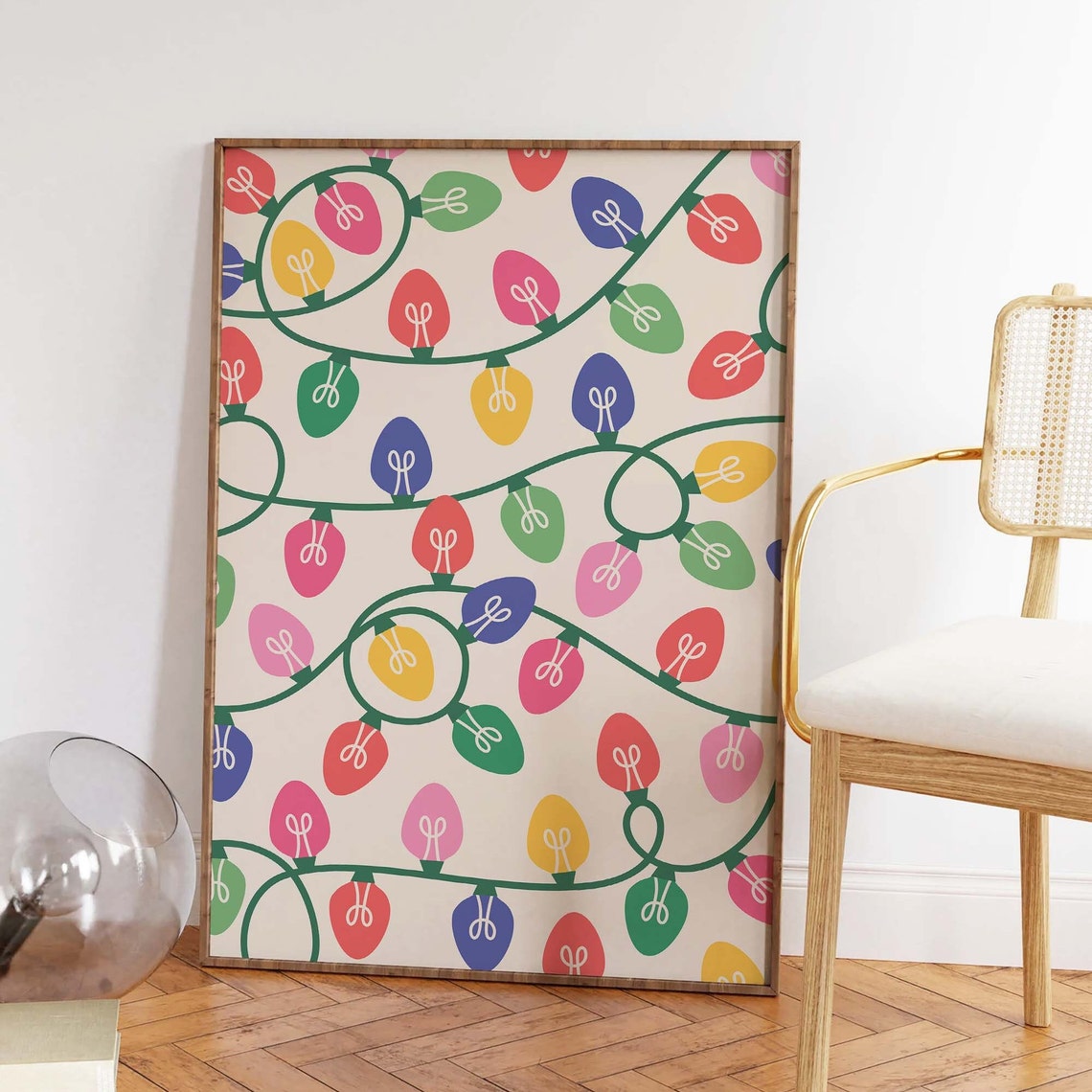 Colorful Christmas String Lights Pattern Boho Holiday Poster - Image 2