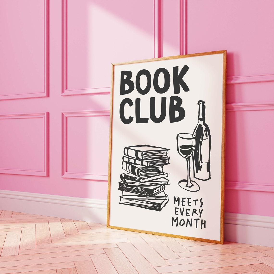 Book Club Meets Every Month Wine Books Art Poster for Reading Decor - Image 2