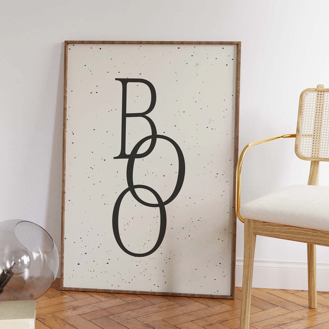 Boo Minimal Halloween Typography Speckled White Cream Art Poster - Image 2