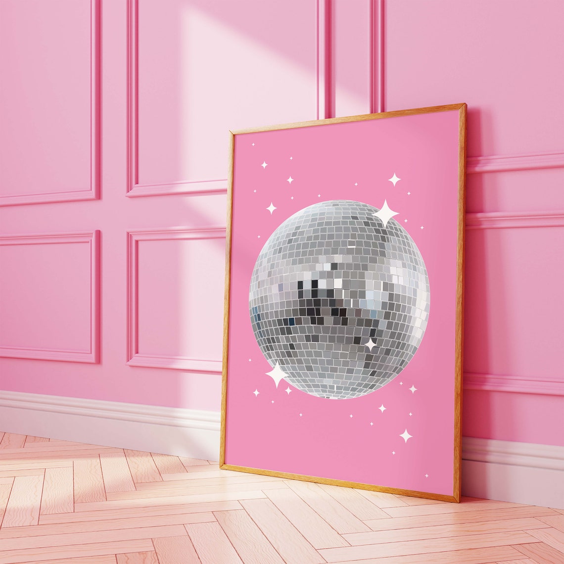 Pink Disco Print Art Pink Disco Ball Exhibition Print Mirrorball Art Print Cute Trendy Wall Art - Image 2
