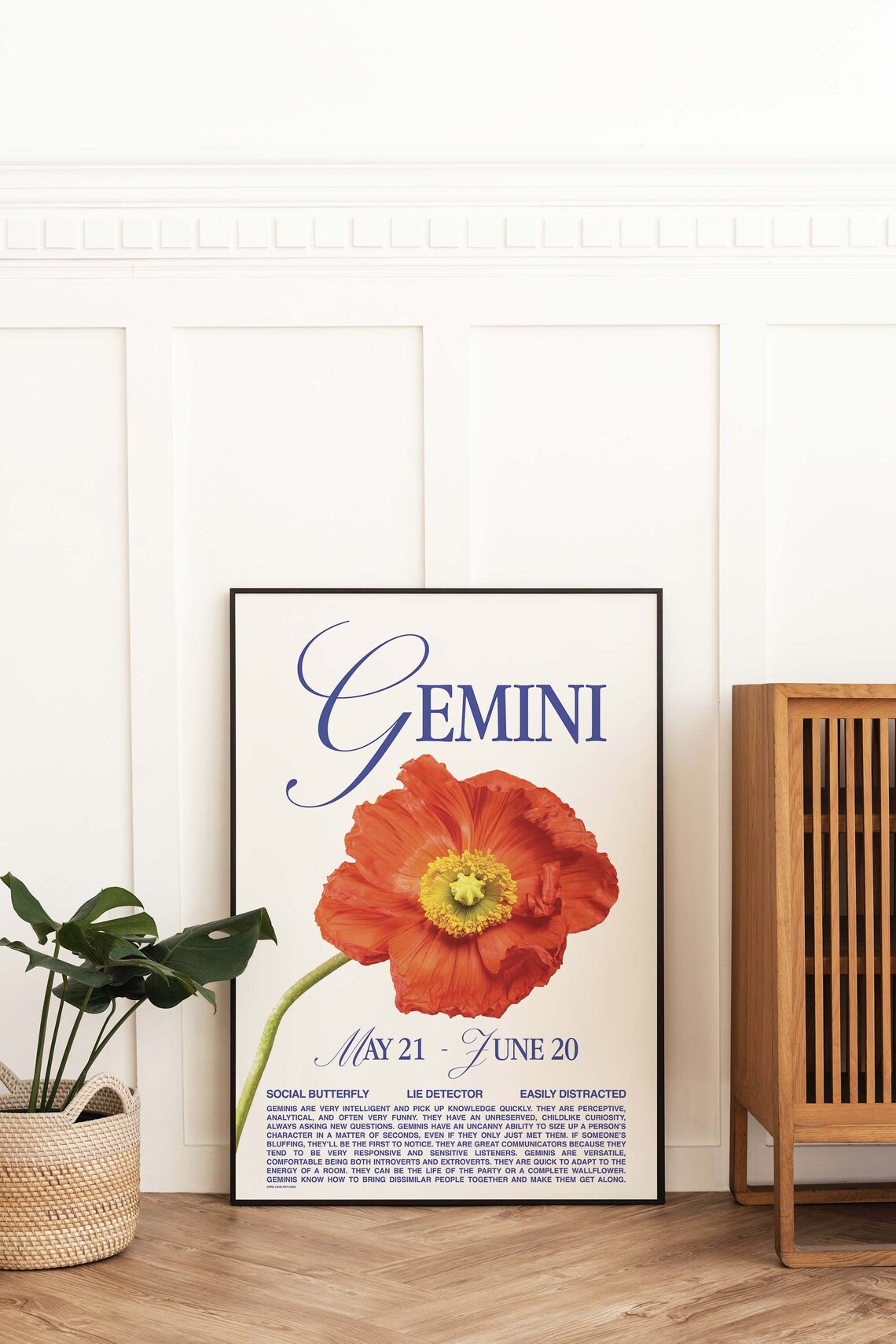 Gemini Zodiac Sign Poppy Flower Retro Astrology Star Sign Personality Poster - Image 4