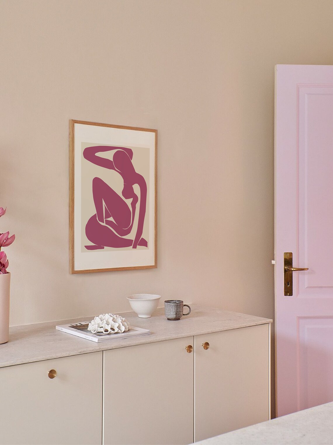 Burgundy Abstract Nude Woman Silhouette Paper Cut Style Art Poster - Image 3