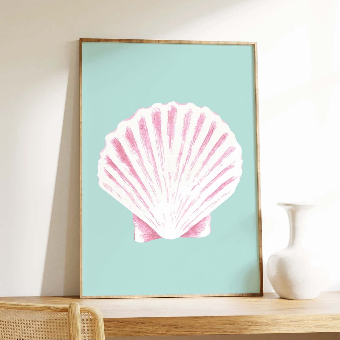 Pink Scallop Shell Mint Single Shell Coastal Beach Decor Poster - Image 4