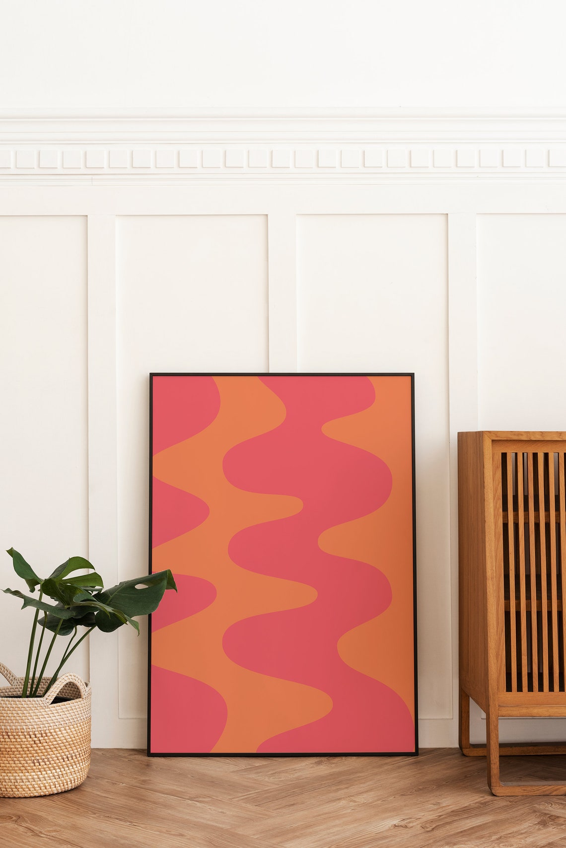 Pink Orange Abstract Print Art Trendy Pink Orange 70s Retro Art Cute Trendy Wall Art - Image 5