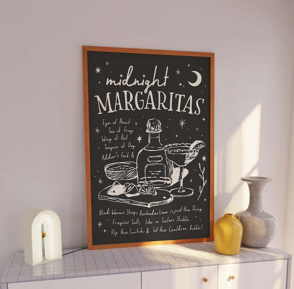 Midnight Margaritas Witchy Recipe Chalkboard Art Poster for Bar Decor