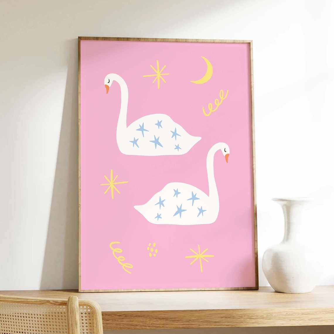 Swans Print Art Cute Spring Wall Print Pink Swans Art Print Trendy Easter Decor Spring Wall Decor - Image 2