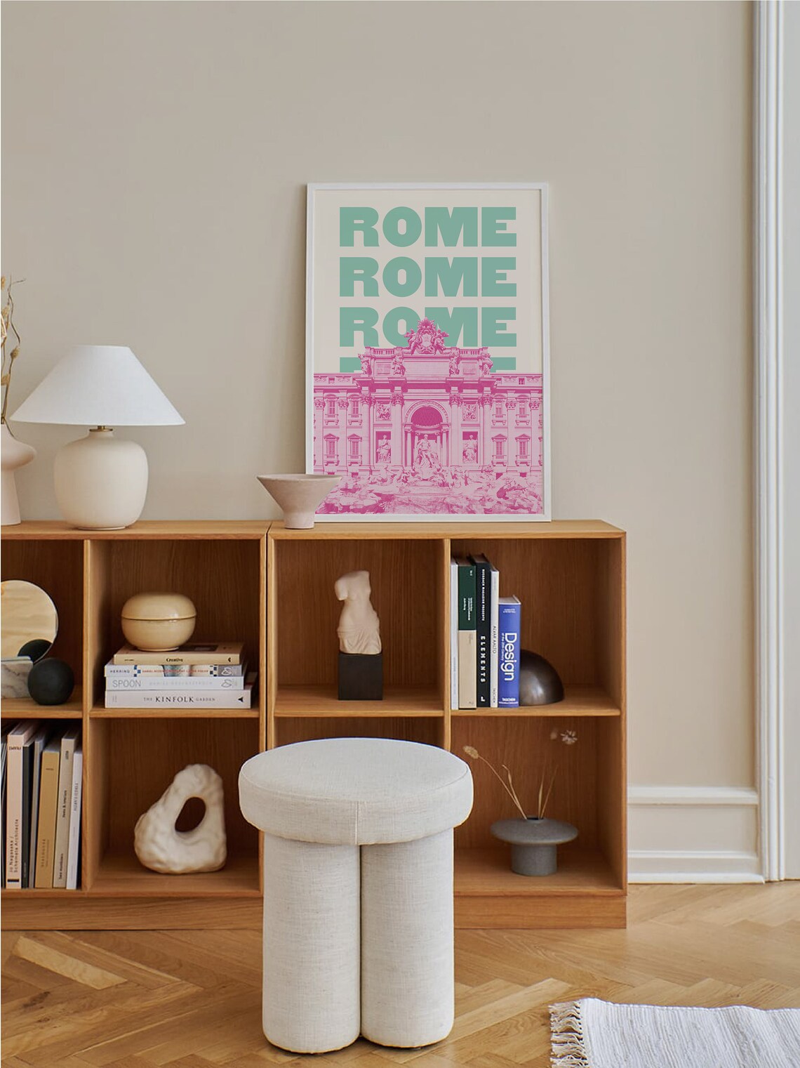 Rome Trevi Fountain Poster with Pink Fountain and Mint Typography - Image 4