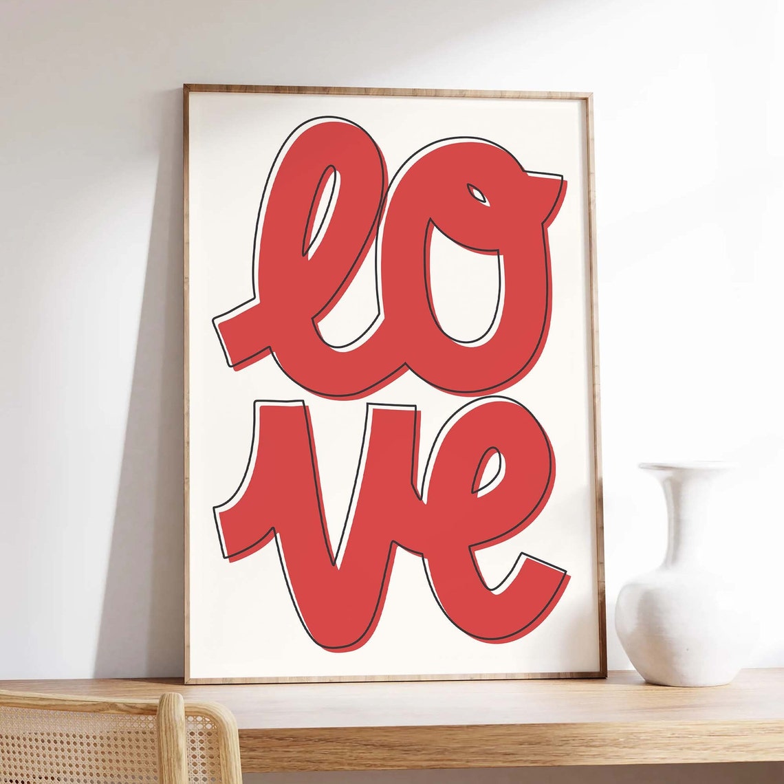 Love Red Retro Bubble Letter Typography Valentines Word Wall Print - Image 4