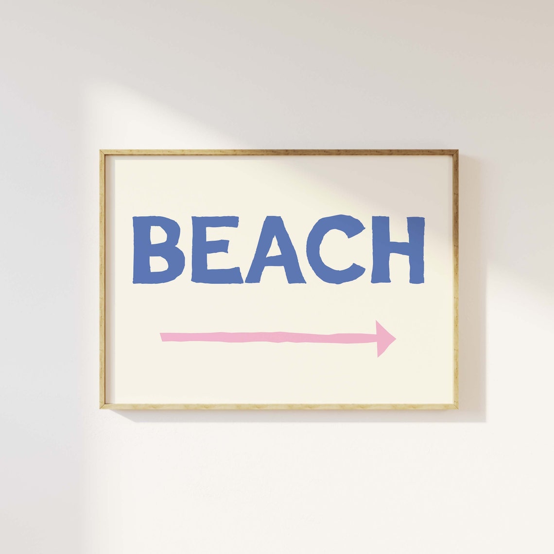 Beach This Way Blue Bold Text Pink Arrow Coastal Typography Poster - Image 2
