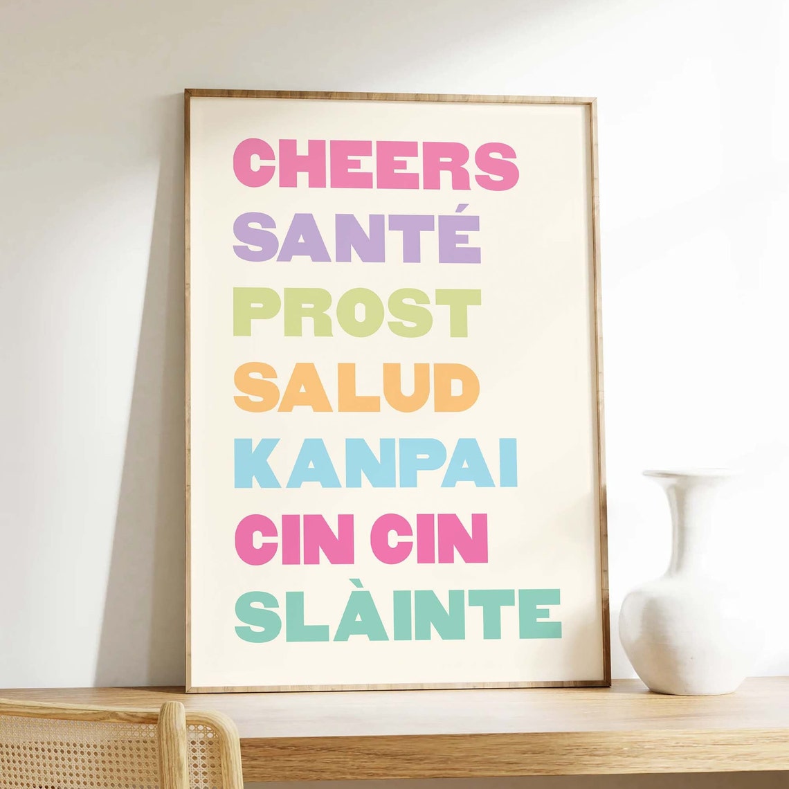 Cheers In Seven Languages Colorful Bar Cart Typography Wall Poster - Image 5
