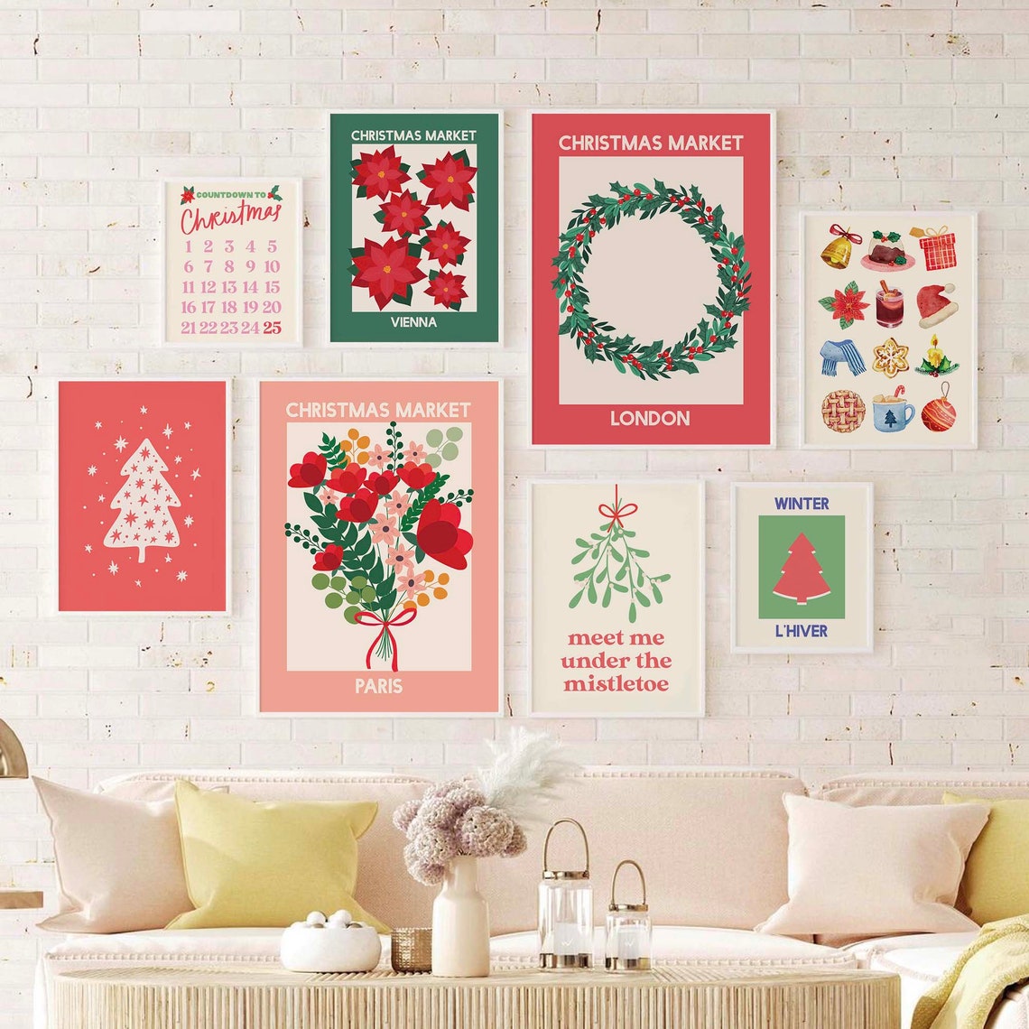 Christmas Gallery Wall Art 10 Printables Trendy Boho Christmas Prints Cute Colorful Holiday Wall Decorations - Image 4