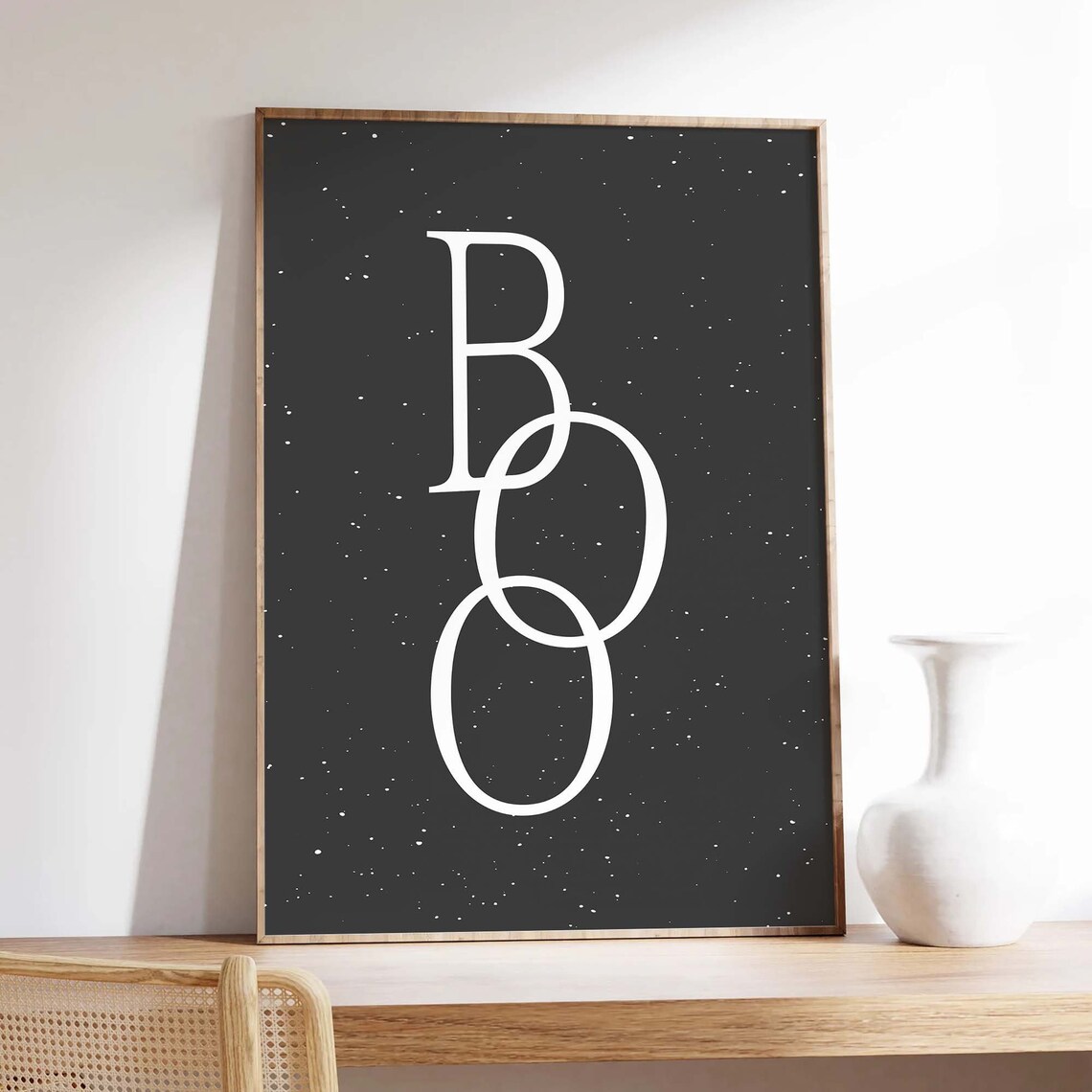 Boo Minimal Halloween Typography Starry Night Black Art Poster - Image 4