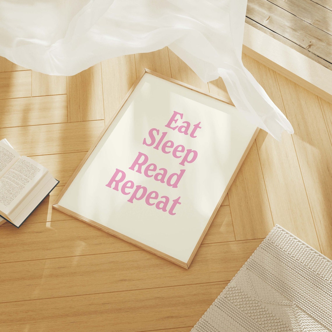 Eat Sleep Read Repeat Print Art Cute Library Decor Trendy Reading Poster Book Lover Wall Art Pink Wall Art - Image 2