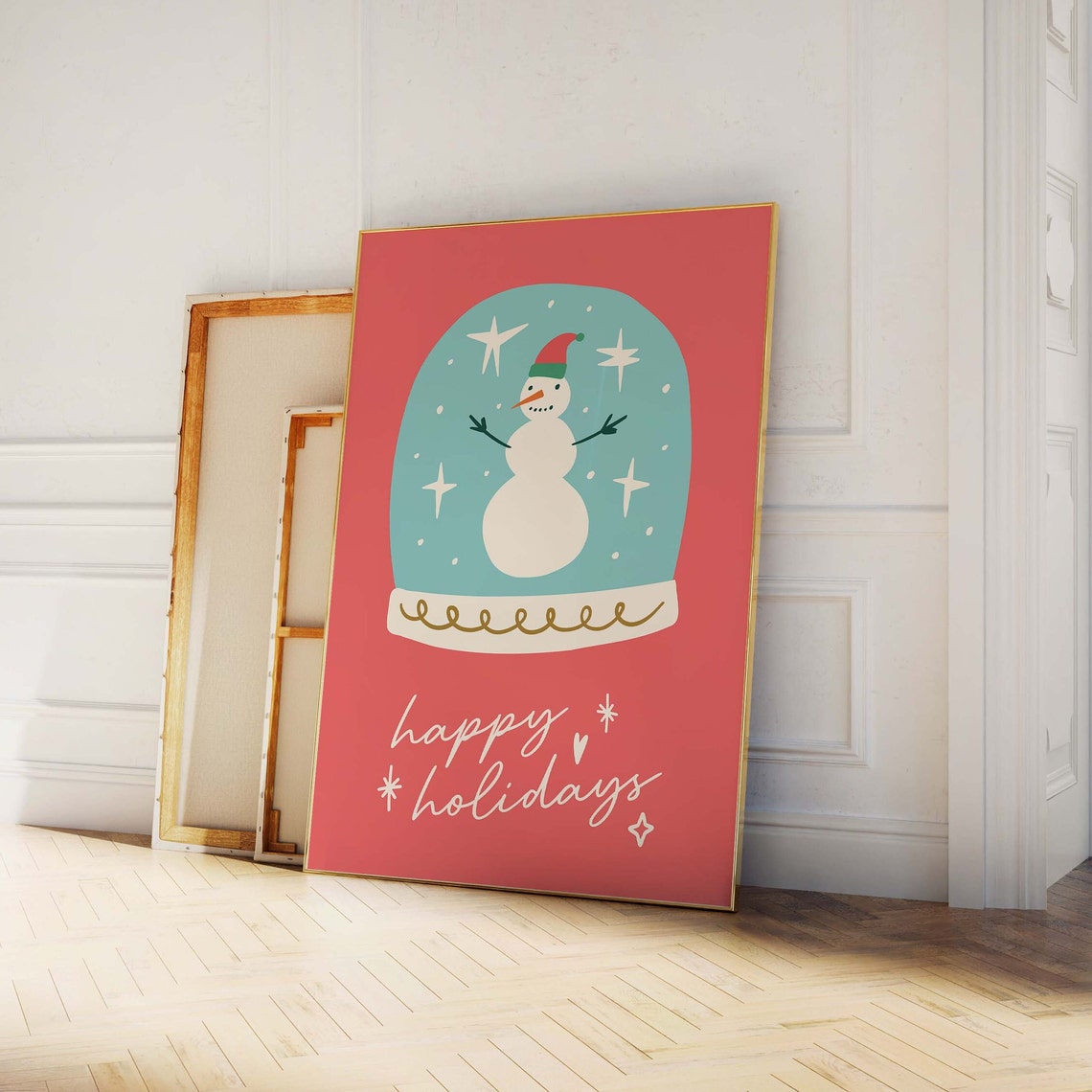 Christmas Snow Globe Print Art Trendy Boho Christmas Prints Cute Holiday Wall Decorations Snowman Wall Art - Image 4