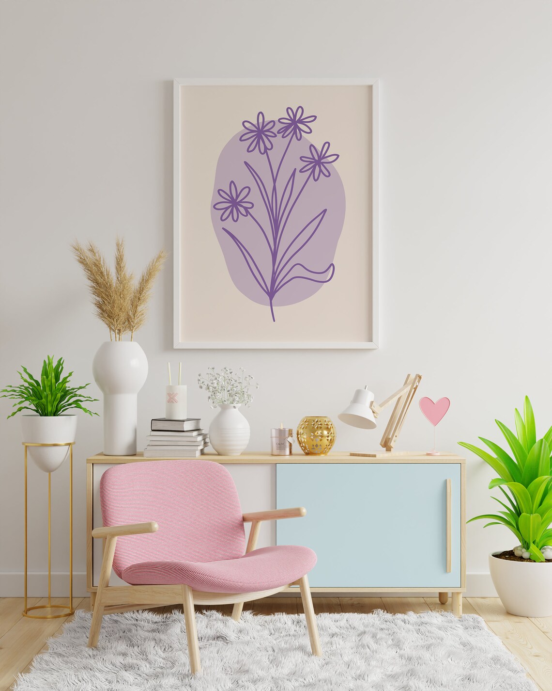 Lavender Daisy Line Art Poster with Purple Floral Drawing and Bloom - Image 4