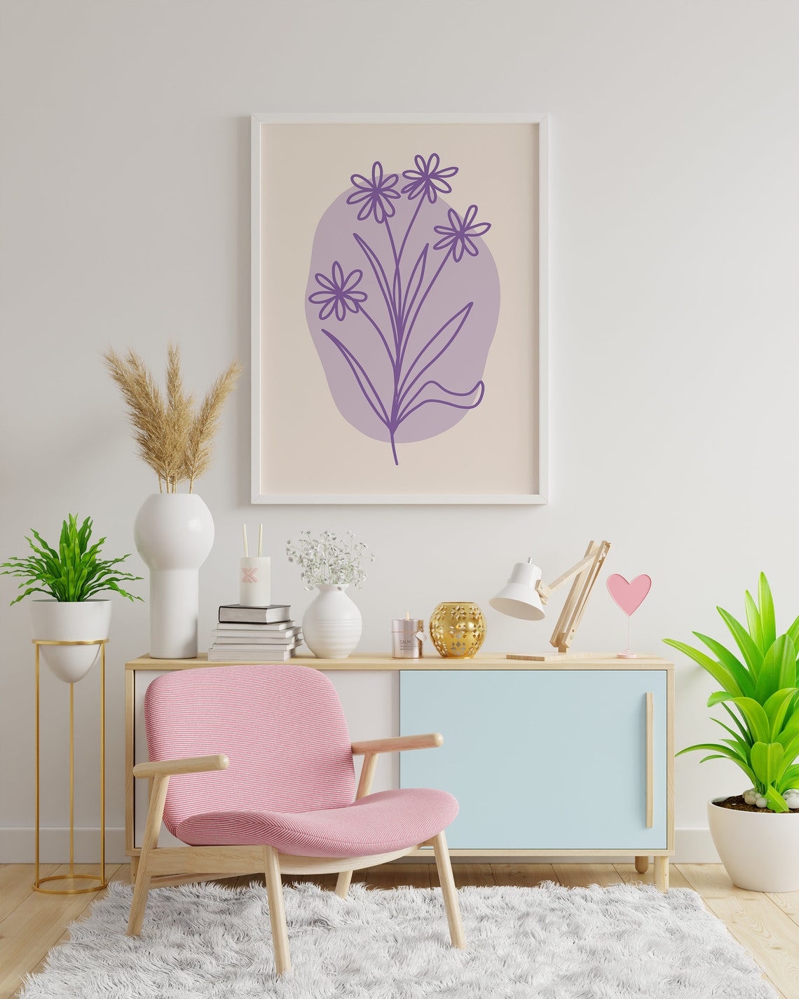 Purple Minimal Line Botanical Print Art Colorful Floral Art Cute Trendy Wall Art - Image 4