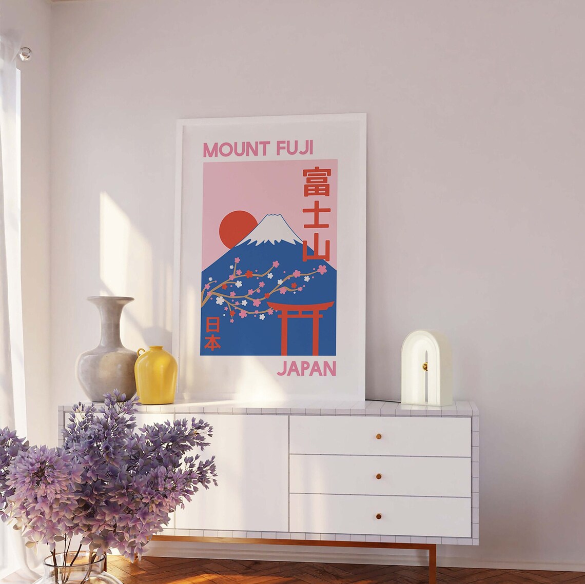 Mount Fuji Japan Pink Retro Travel Poster Cherry Blossom Torii Gate - Image 3