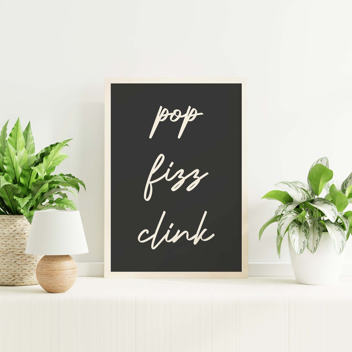 Pop Fizz Clink Print Art Black Bar Cart Decor Cute New Years Cocktail Wall Decorations - Image 4