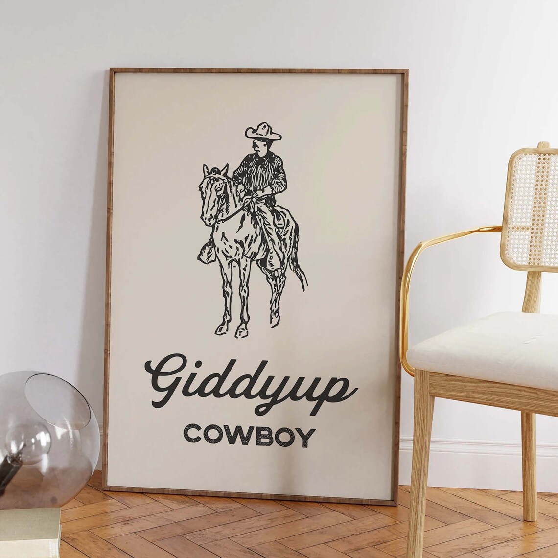 Giddyup Cowboy Black Line Art Western Horse Rider Vintage Poster - Image 2