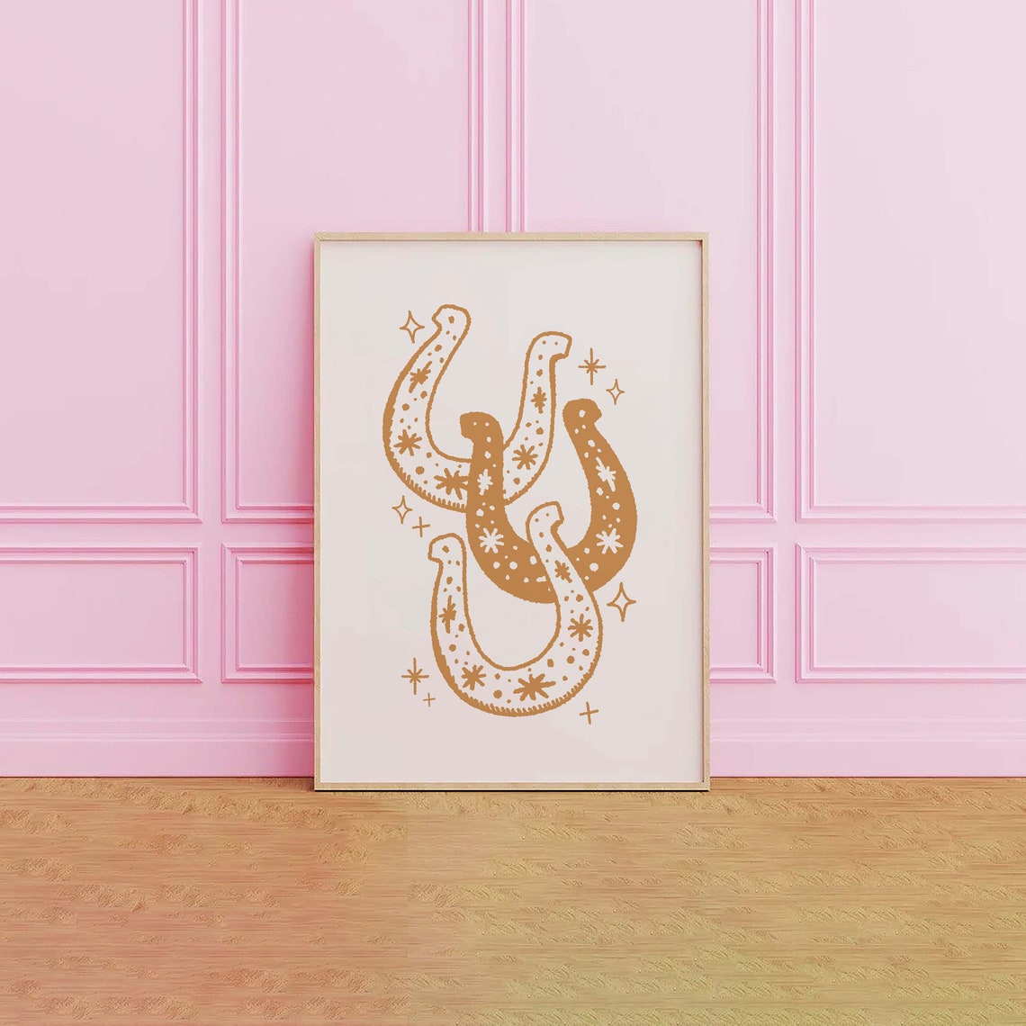 Tan Lucky Horseshoe Trio Intertwined Stars Neutral Western Wall Print - Image 3