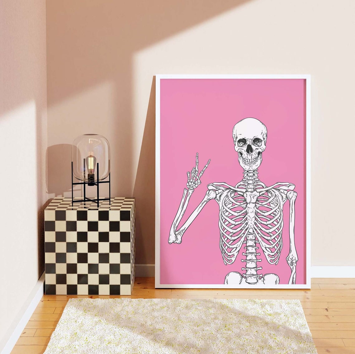 Skeleton Print Art Cute Pink Halloween Wall Decor Trendy Halloween Wall Art Spooky Season Poster - Image 7