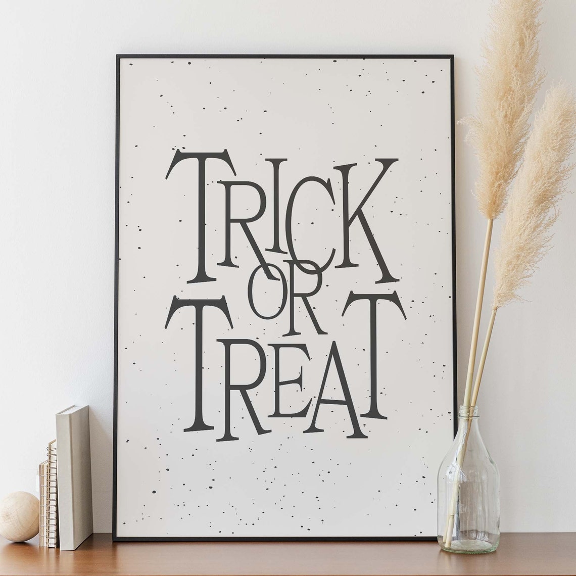 Trick Or Treat Minimal White Halloween Quote Wall Decor Poster