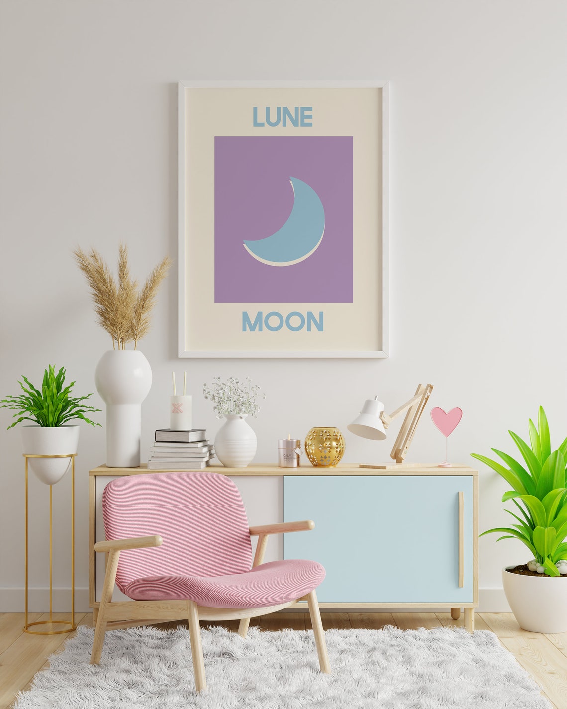 Lune Moon Print Art Blue Moon Wall Art Cute Trendy Wall Art - Image 4