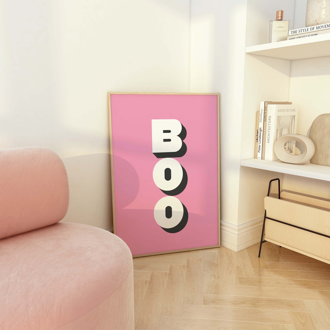Vertical Retro Boo Lettering Shadowed Pink Halloween Wall Art - Image 5